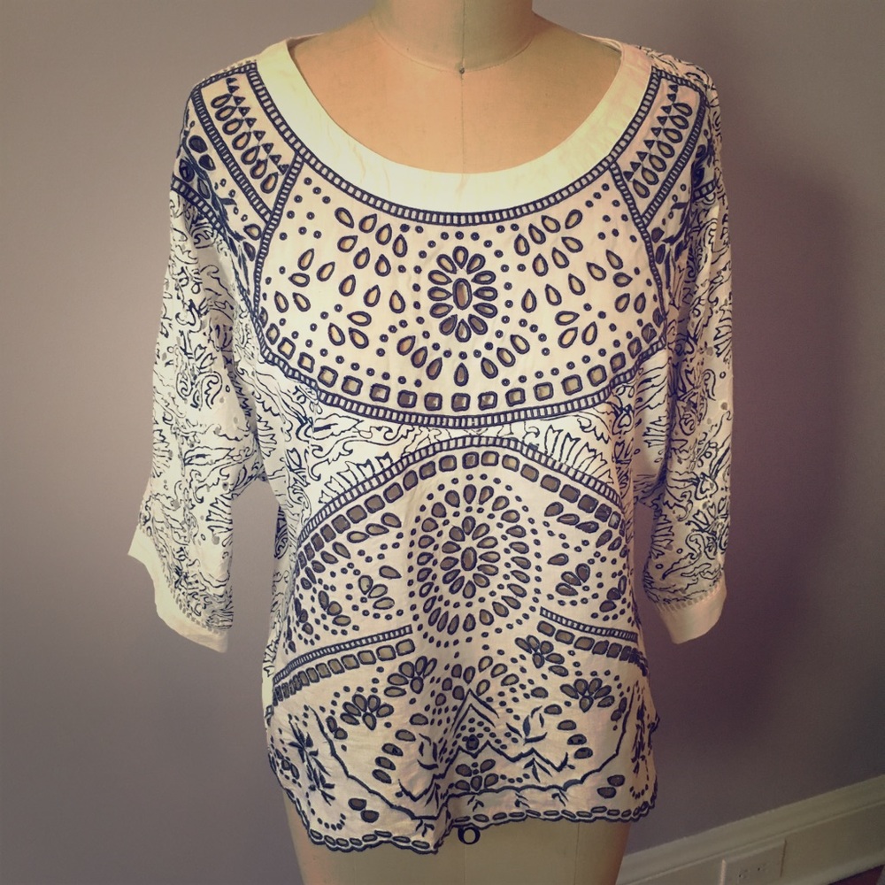 Maeve Anthropologie Printed/Eyelet Top-NWT!